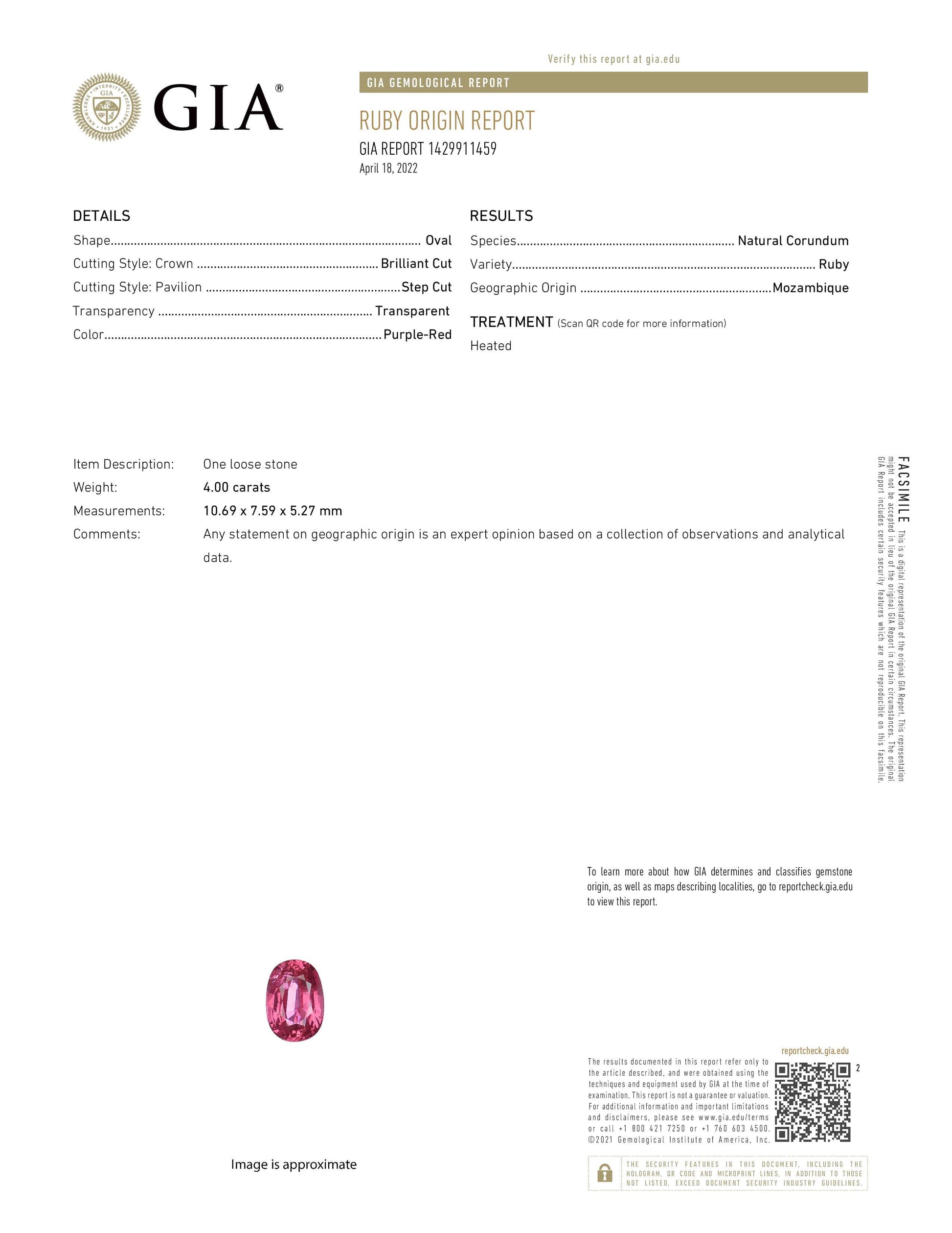4.00 Carat Oval Shaped Red Ruby (GIA) 1429911459
