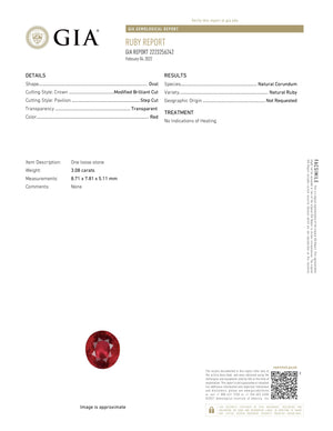 3.08 Carat Oval Cut No Heat Red Ruby GIA 2223256242
