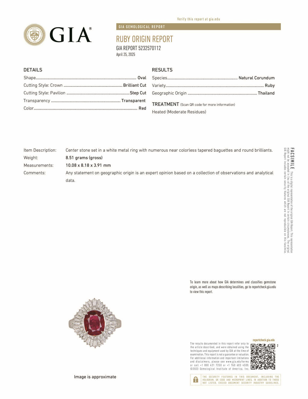 3.06 Carat Oval Cut Ruby GIA 5232570112