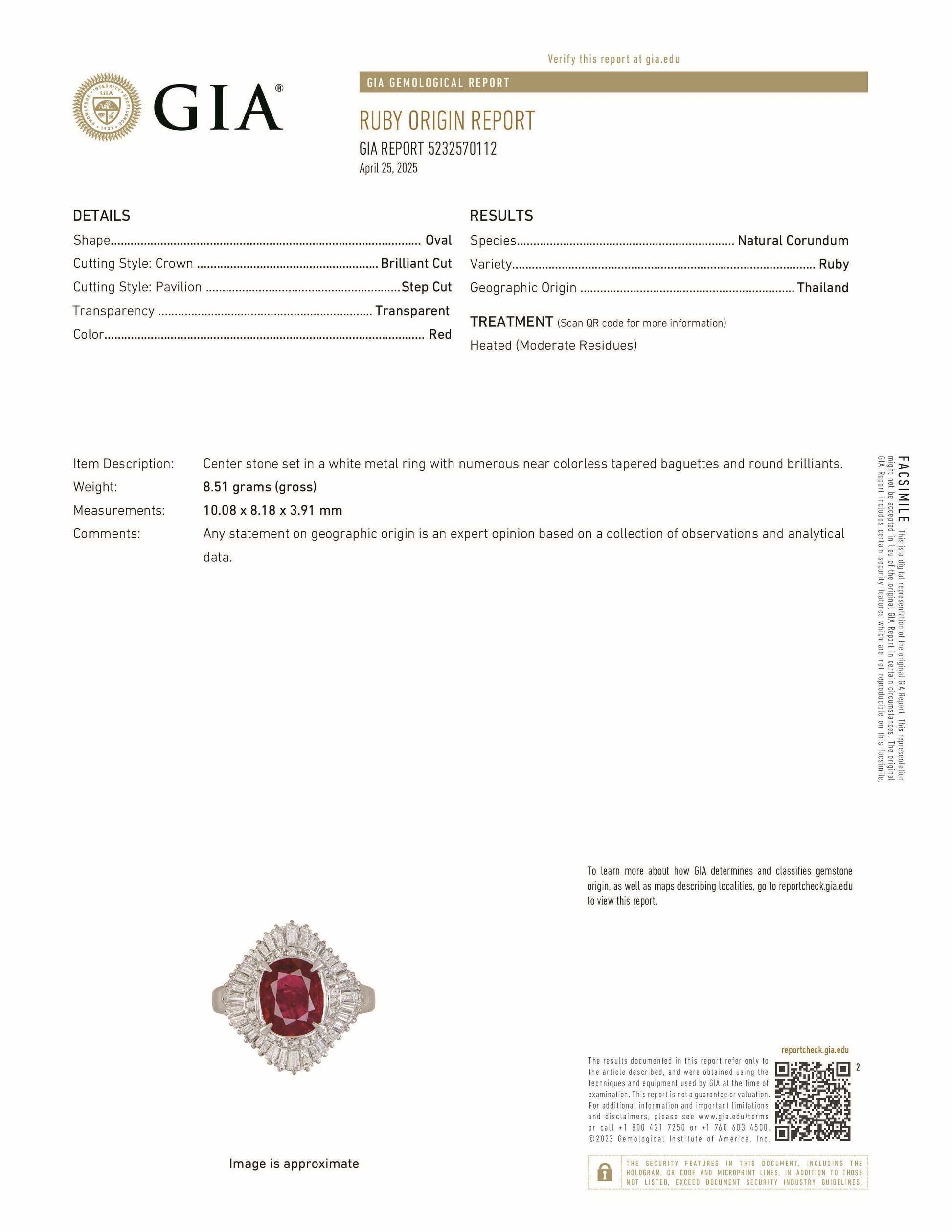 3.06 Carat Oval Cut Ruby GIA 5232570112