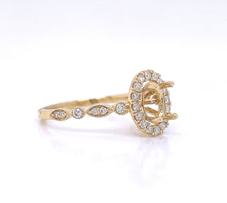 Natural Mined Diamond Halo Semi-Mount Fits 7 x 5 mm  Ring Yellow Gold
