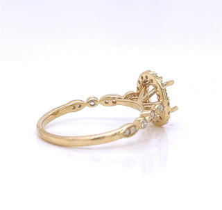 Natural Mined Diamond Halo Semi-Mount Fits 7 x 5 mm  Ring Yellow Gold