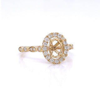 Natural Mined Diamond Halo Semi-Mount Fits 7 x 5 mm  Ring Yellow Gold