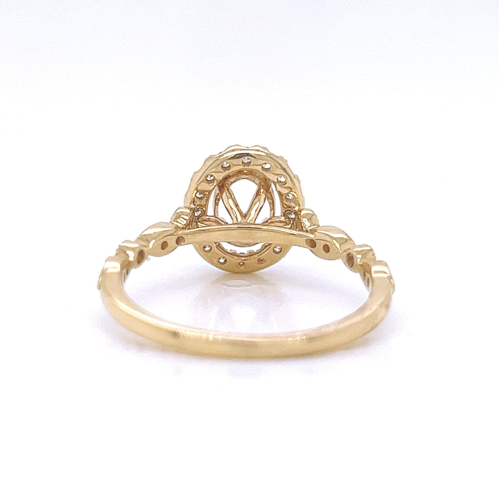 Semi-Mount Fits 7 x 5 mm with Natural Diamond Halo Ring, in Yellow Gold