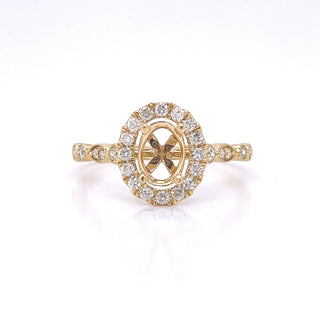 Natural Mined Diamond Halo Semi-Mount Fits 7 x 5 mm  Ring Yellow Gold