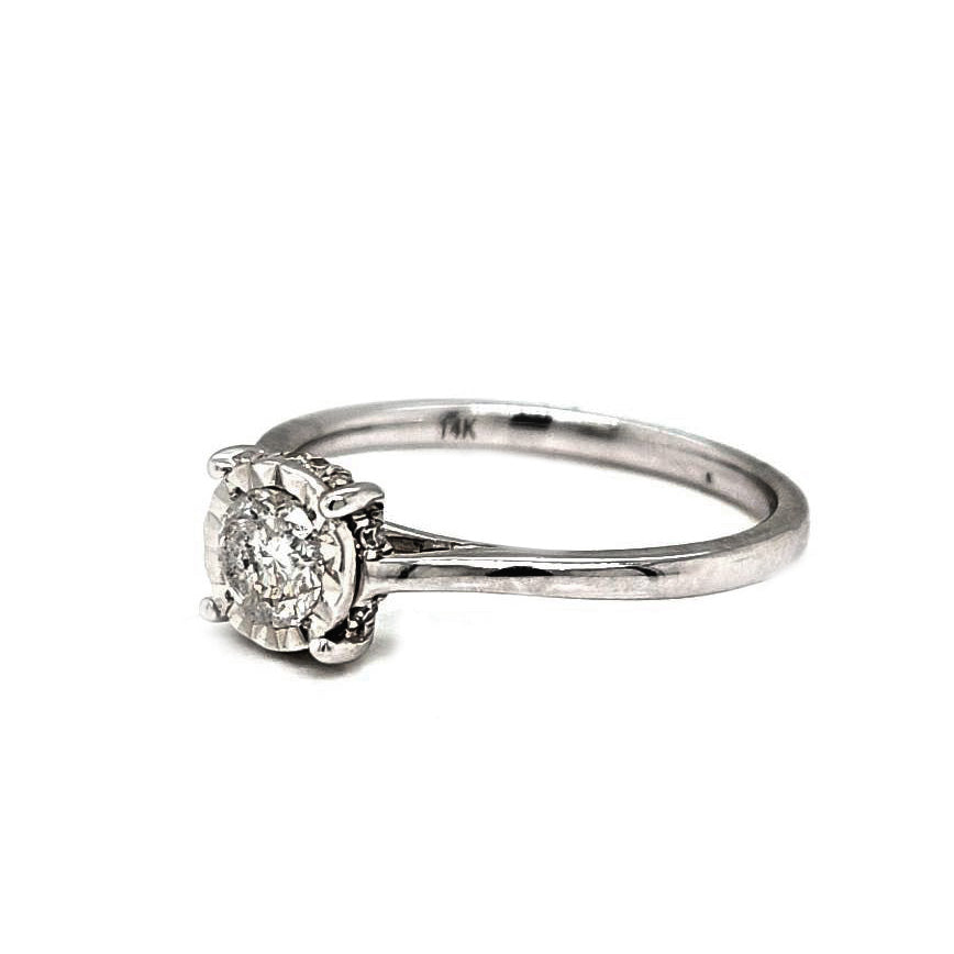 Natural Round Diamond Solitaire Illusion Ring, in White Gold
