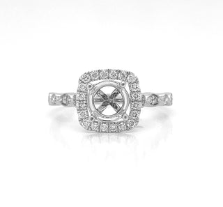 Natural Mined Round Diamond Halo Semi-Mount Fits 6.5 mm Ring White Gold