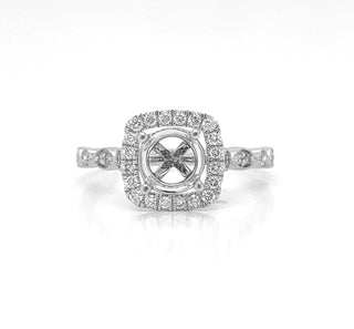 Natural Mined Round Diamond Halo Semi-Mount Fits 6.5 mm Ring White Gold
