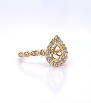 Semi-Mount Fits 7.5 x 5.5 mm with Natural Diamond Halo Ring, in Yellow Gold