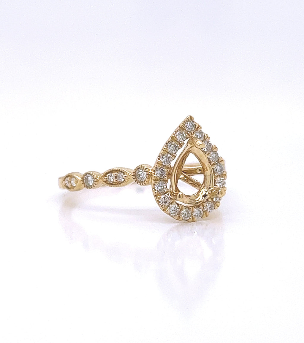 Semi-Mount Fits: 5.7 mm with Natural Round Diamond Halo Bridal Band Ring, in Yellow Gold