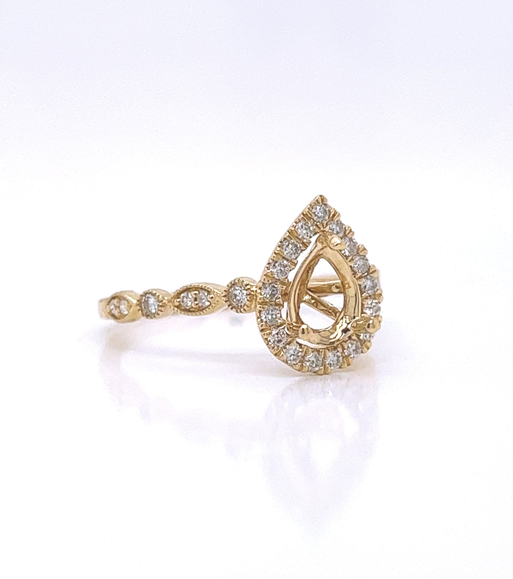 Semi-Mount Fits: 5.7 mm with Natural Round Diamond Halo Bridal Band Ring, in Yellow Gold