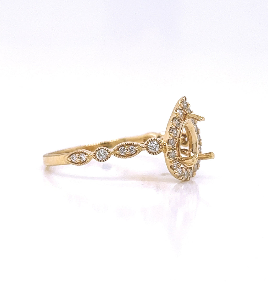 Semi-Mount Fits: 5.7 mm with Natural Round Diamond Halo Bridal Band Ring, in Yellow Gold