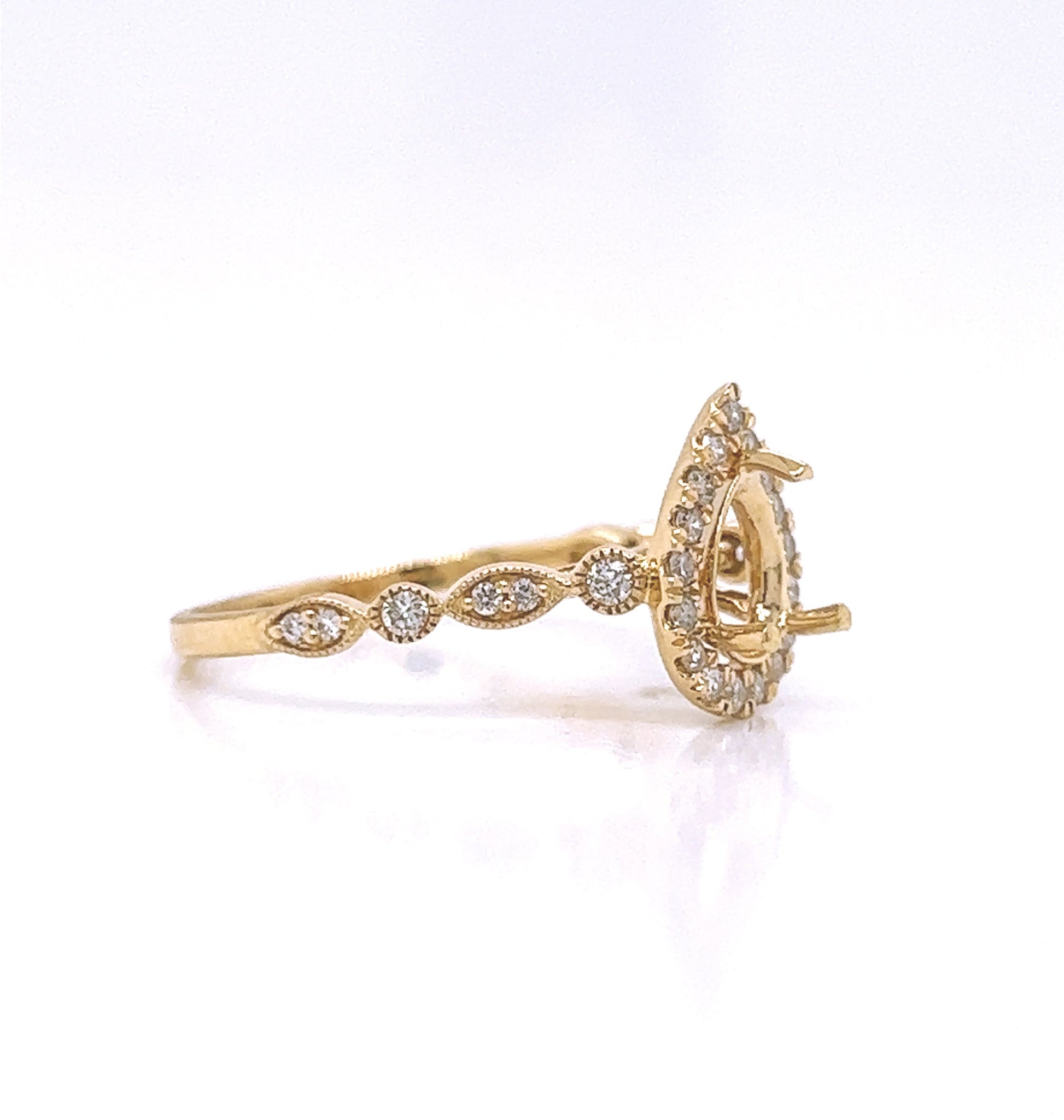 Semi-Mount Fits: 5.7 mm with Natural Round Diamond Halo Bridal Band Ring, in Yellow Gold