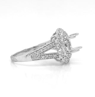 Natural Mined Round Diamond Halo Semi-Mount Fits 6.5 mm Art Dec Bridal Ring White Gold