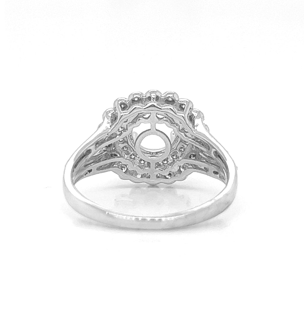 Semi-Mount Fits 6.5 mm with Natural Round Diamond Halo Art Dec Bridal Ring, in White Gold