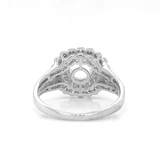Natural Mined Round Diamond Halo Semi-Mount Fits 6.5 mm Art Dec Bridal Ring White Gold