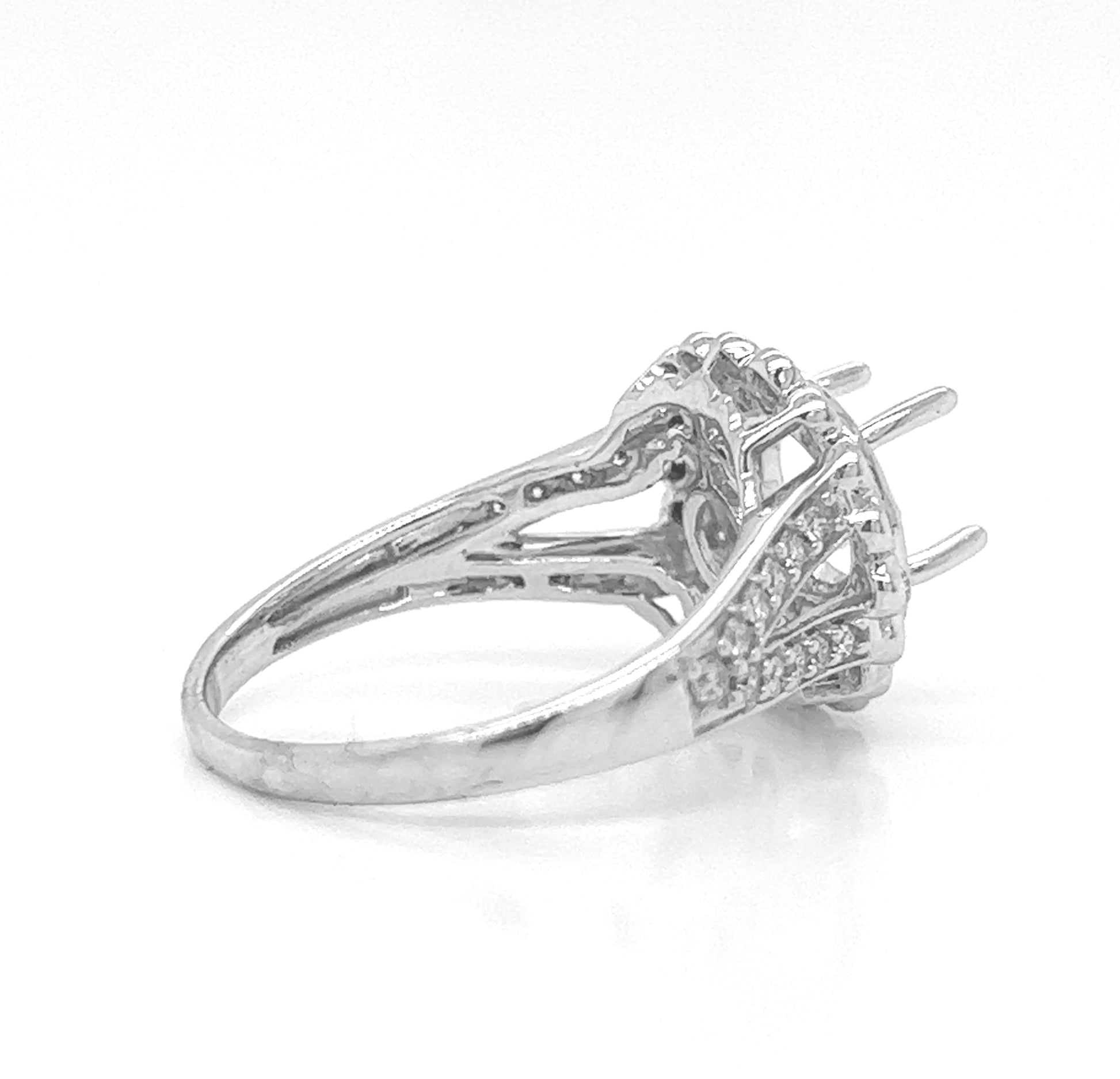 Semi-Mount Fits 6.5 mm with Natural Round Diamond Halo Art Dec Bridal Ring, in White Gold