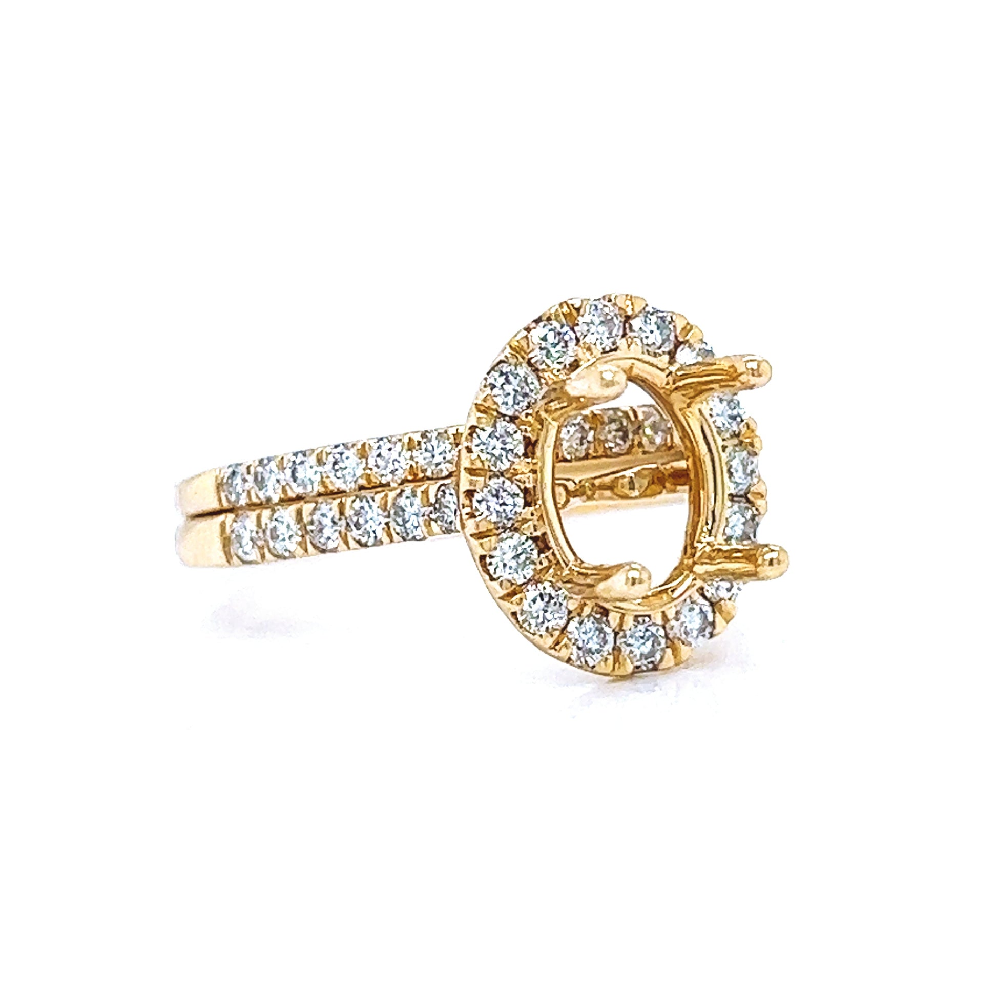Semi-Mount Fits 8.5 x 7 mm Natural Round Diamond Halo Bridal Band Ring, in Yellow Gold