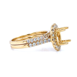 Semi-Mount Fits 8.5 x 7 mm Natural Round Diamond Halo Bridal Band Ring, in Yellow Gold