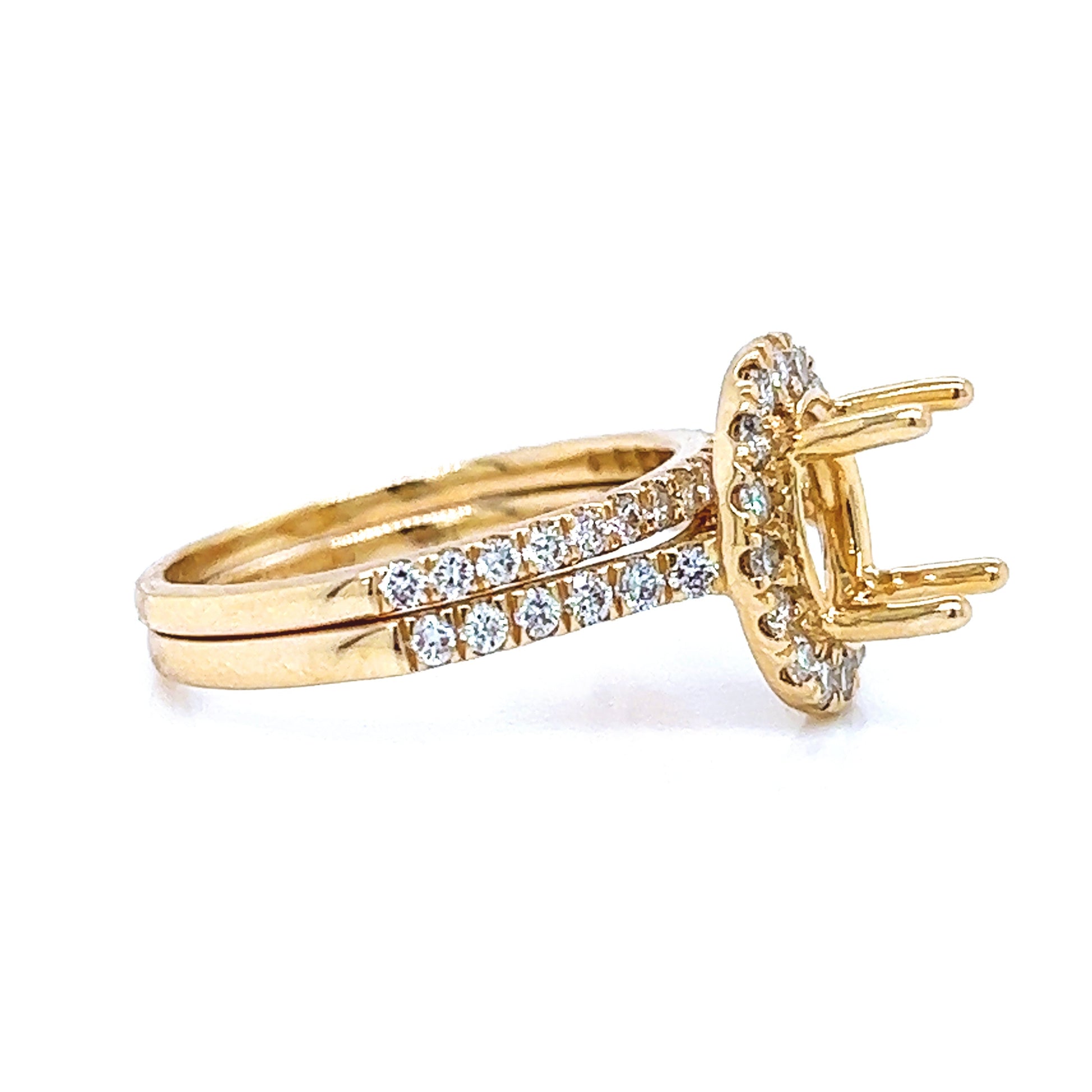 Semi-Mount Fits 8.5 x 7 mm Natural Round Diamond Halo Bridal Band Ring, in Yellow Gold