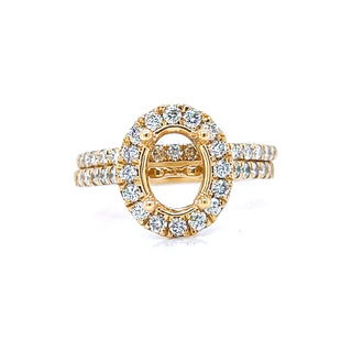 Semi-Mount Fits 8.5 x 7 mm Natural Round Diamond Halo Bridal Band Ring, in Yellow Gold