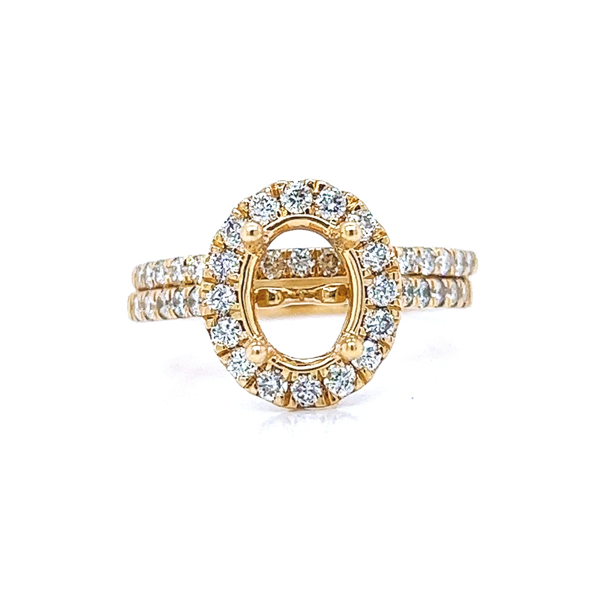 Semi-Mount Fits 8.5 x 7 mm Natural Round Diamond Halo Bridal Band Ring, in Yellow Gold
