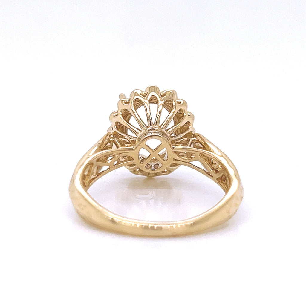 Semi-Mount Fits 10 x 8 mm with Natural Round Diamond Bridal Ring, in Yellow Gold
