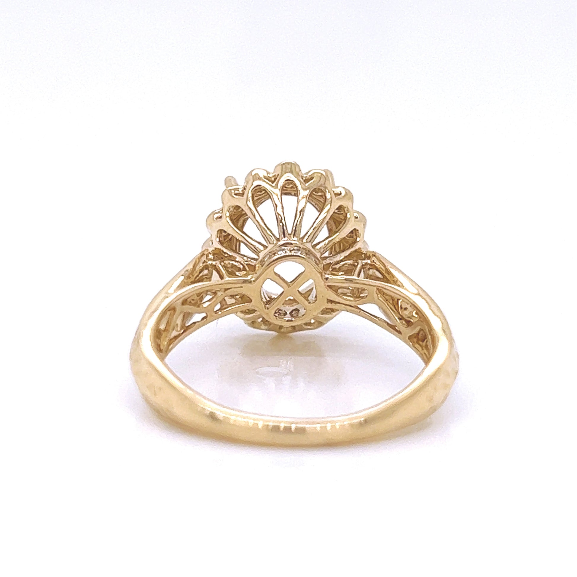Semi-Mount Fits 10 x 8 mm with Natural Round Diamond Bridal Ring, in Yellow Gold