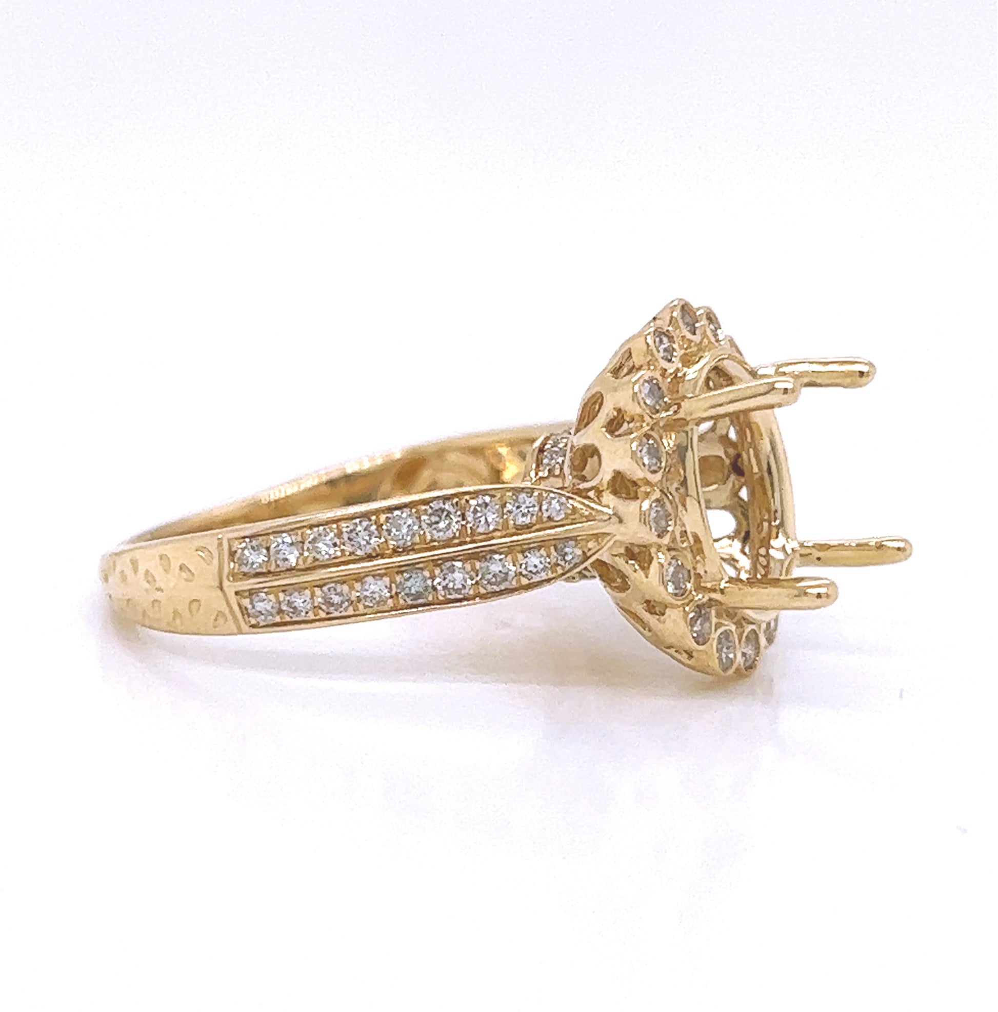 Semi-Mount Fits 10 x 8 mm with Natural Round Diamond Bridal Ring, in Yellow Gold
