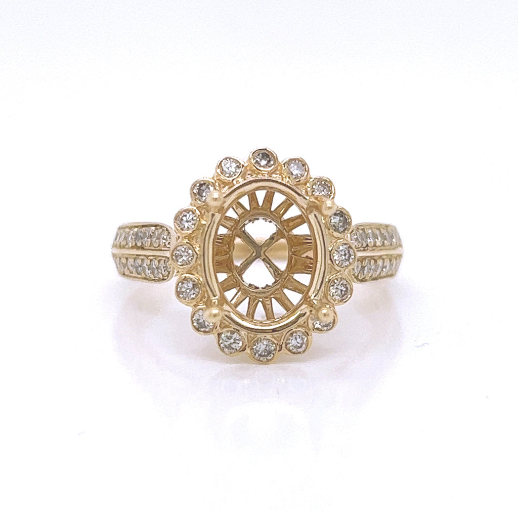 Semi-Mount Fits 10 x 8 mm with Natural Round Diamond Bridal Ring, in Yellow Gold