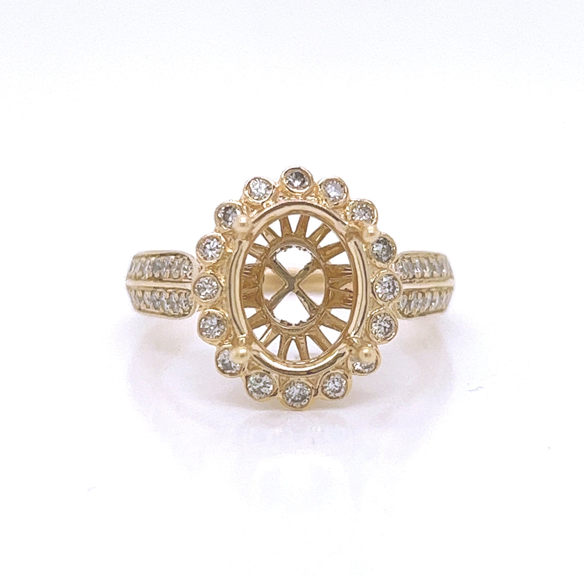 Semi-Mount Fits 10 x 8 mm with Natural Round Diamond Bridal Ring, in Yellow Gold