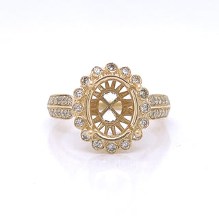 Natural Mined Round Diamond Halo Semi-Mount Fits 10 x 8 mm Bridal Ring Yellow Gold