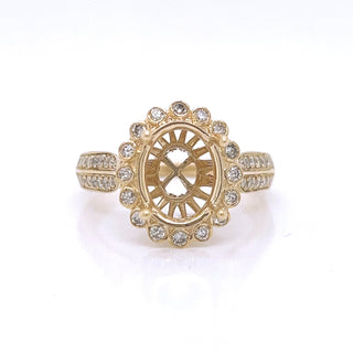 Natural Mined Round Diamond Halo Semi-Mount Fits 10 x 8 mm Bridal Ring Yellow Gold