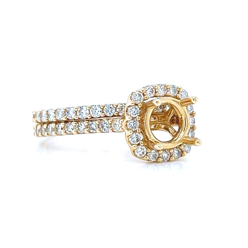 Natural Round Diamond Halo Semi-Mount Fits 6.5 mm Bridal Band Ring Yellow Gold