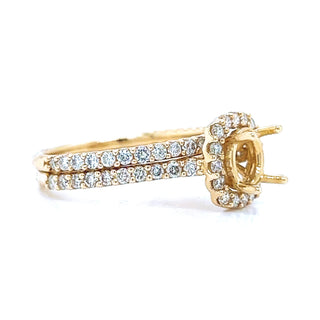 Natural Round Diamond Halo Semi-Mount Fits 6.5 mm Bridal Band Ring Yellow Gold