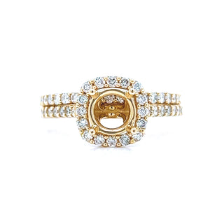 Natural Mined Round Diamond Halo Semi-Mount Fits 6.5 mm Bridal Band Ring Yellow Gold