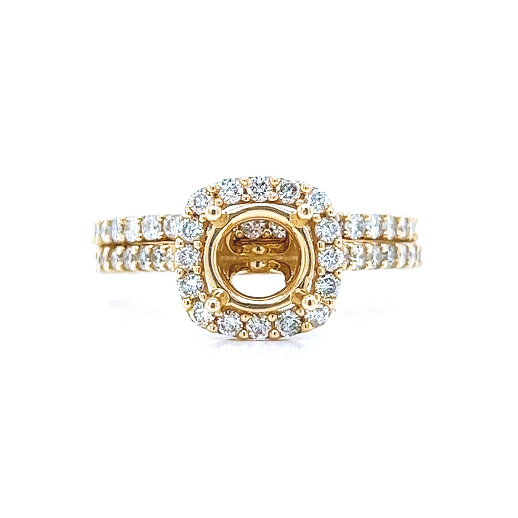 Natural Round Diamond Halo Semi-Mount Fits 6.5 mm Bridal Band Ring Yellow Gold