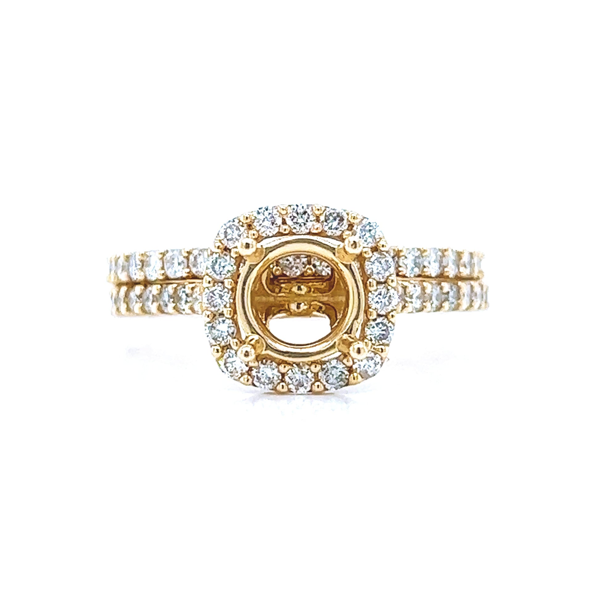Natural Round Diamond Halo Semi-Mount Fits 6.5 mm Bridal Band Ring Yellow Gold