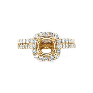 Natural Round Diamond Halo Semi-Mount Fits 6.5 mm Bridal Band Ring Yellow Gold