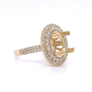 Natural Mined Round Diamond Double Halo Semi-Mount Fits 11 x 9 mm Bridal Ring Yellow Gold