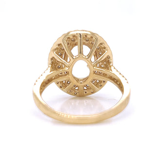Natural Mined Round Diamond Double Halo Semi-Mount Fits 11 x 9 mm Bridal Ring Yellow Gold