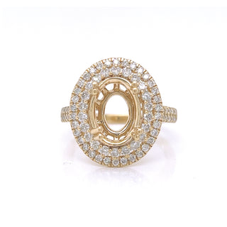 Natural Mined Round Diamond Double Halo Semi-Mount Fits 11 x 9 mm Bridal Ring Yellow Gold