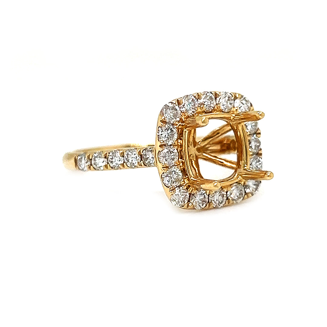 Semi-Mount Fits 8 x 8 mm with Natural Round Diamond Halo Bridal Ring, in Yellow Gold