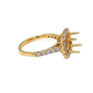 Semi-Mount Fits 8 x 8 mm with Natural Round Diamond Halo Bridal Ring, in Yellow Gold