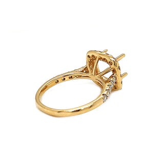 Semi-Mount Fits 8 x 8 mm with Natural Round Diamond Halo Bridal Ring, in Yellow Gold