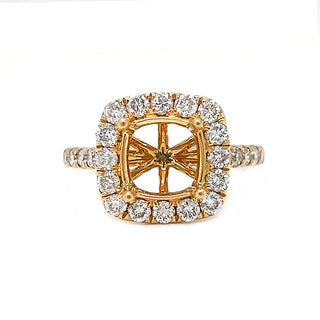 Semi-Mount Fits 8 x 8 mm with Natural Round Diamond Halo Bridal Ring, in Yellow Gold