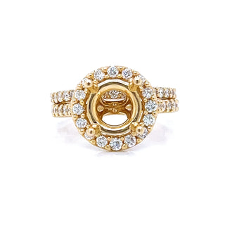 Natural Round Diamond Halo Semi-Mount Fits 8.2 mm Bridal Band Ring Yellow Gold
