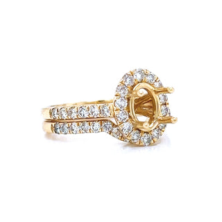 Natural Mined Round Diamond Halo Semi-Mount Fits 7.5 x 5.00 mm Bridal Ring Yellow Gold