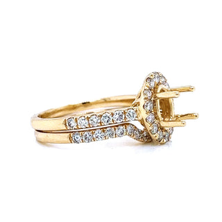 Natural Mined Round Diamond Halo Semi-Mount Fits 7.5 x 5.00 mm Bridal Ring Yellow Gold