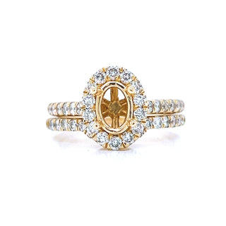 Natural Mined Round Diamond Halo Semi-Mount Fits 7.5 x 5.00 mm Bridal Ring Yellow Gold